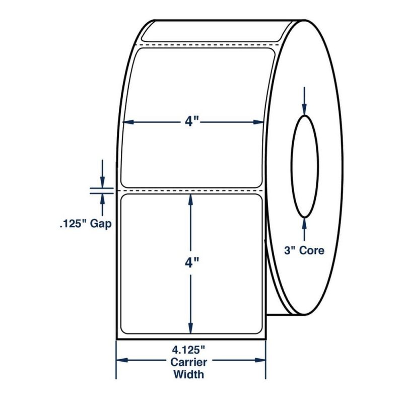 4" x 4" Thermal Transfer Labels, Aggressive Adhesive. (1,500 Labels per Roll, 4 Rolls per Carton)