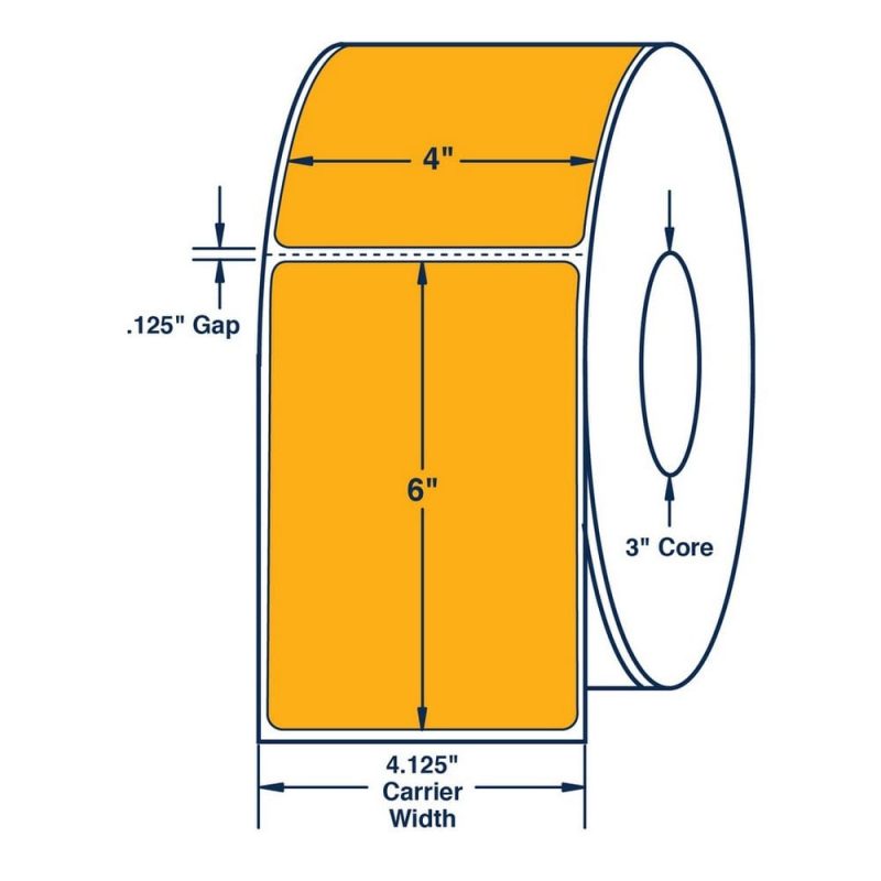 4" x 6" Fluorescent Orange Thermal Transfer Labels, 1000 per roll (4 Rolls per Carton)
