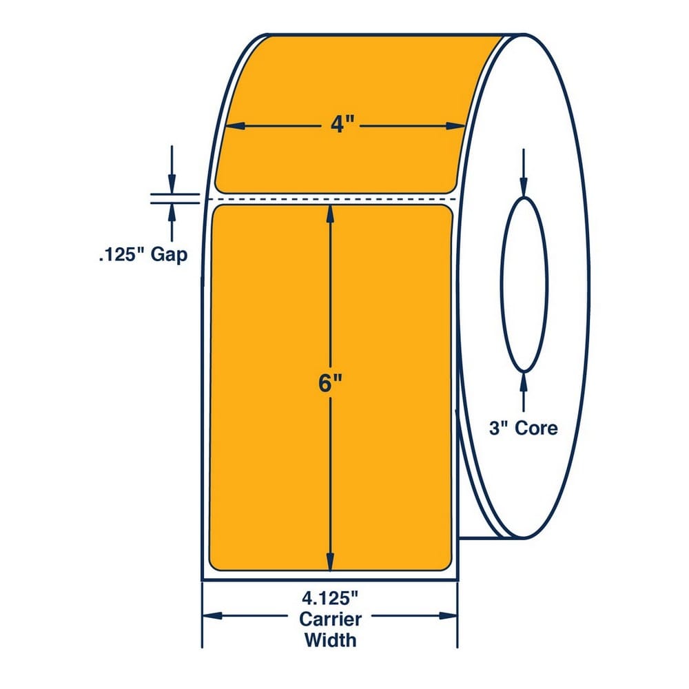 4" x 6" Fluorescent Orange Thermal Transfer Labels, 1000 per roll (4 Rolls per Carton)