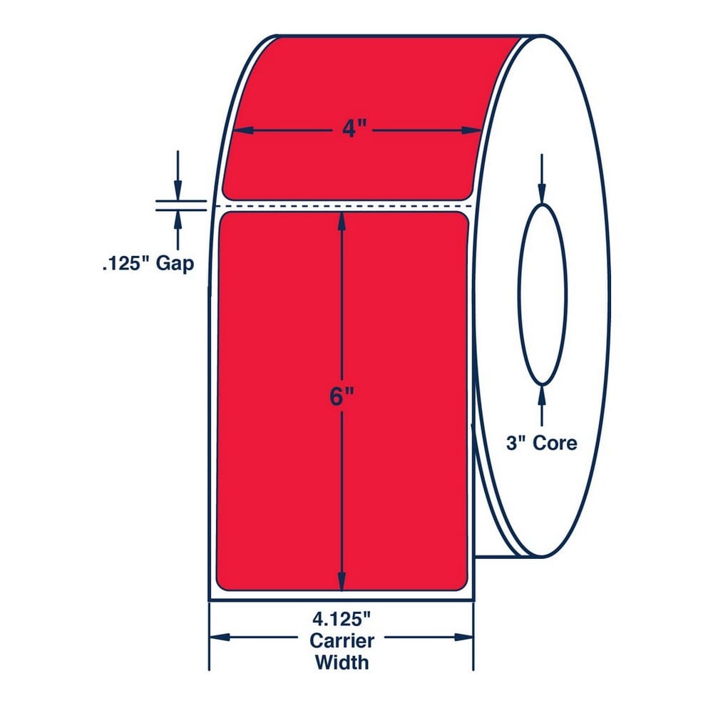 4" x 6" Fluorescent Red Thermal Transfer Labels, 1000 per roll (4 Rolls per Carton) - Image 2