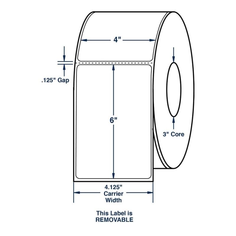 4" x 6" White General Use Removable Label w/ Perf Thermal Transfer Labels, Perfed, 1000 per roll (4 Rolls per Carton)