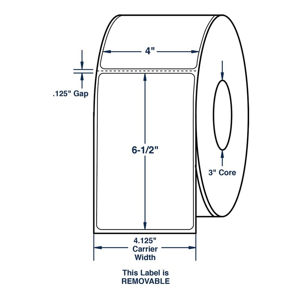 4" x 6.5" White Removable Roll Labels Thermal Transfer Labels, Perfed, 900 per roll (4 Rolls per Carton) - Image 2