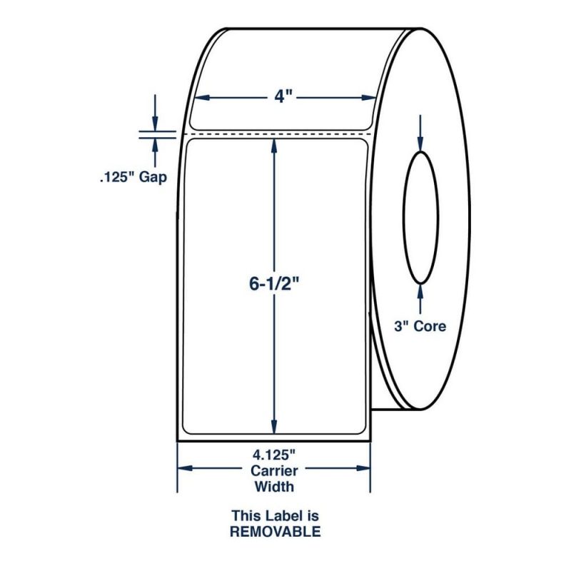 4" x 6.5" White Removable Roll Labels Thermal Transfer Labels, Perfed, 900 per roll (4 Rolls per Carton)