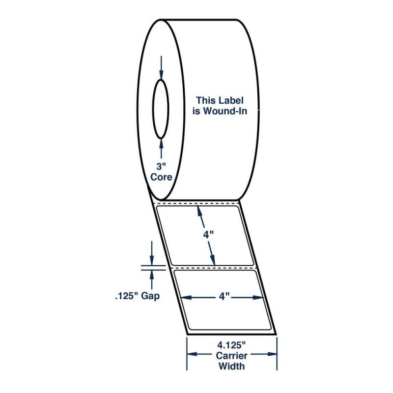 4" x 4" White Thermal Transfer Wound In Label w/Perf Thermal Transfer Labels, Perfed, 1500 per roll (4 Rolls per Carton)