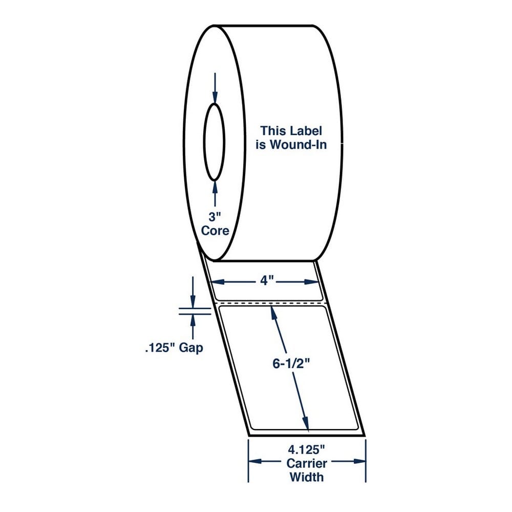 4" x 6.5" White Wound In Label w/ Perf Thermal Transfer Labels, Perfed, 900 per roll (4 Rolls per Carton) - Image 2