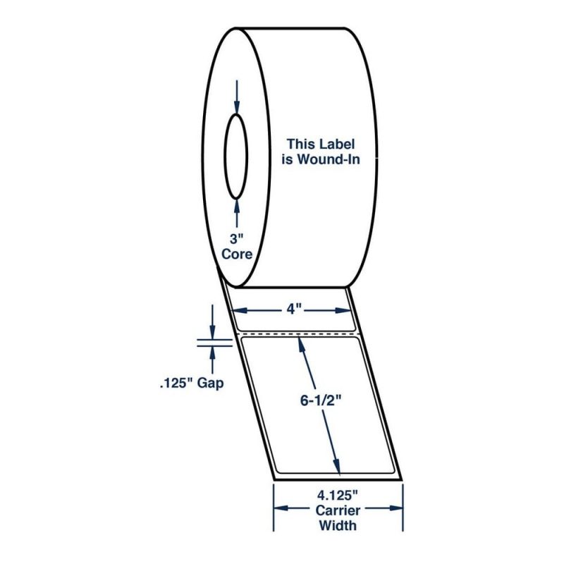 4" x 6.5" White Wound In Label w/ Perf Thermal Transfer Labels, Perfed, 900 per roll (4 Rolls per Carton)
