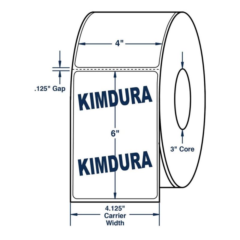 4" x 6" White Kimdura Roll Labels Thermal Transfer Labels, Perfed, 900 per roll (4 Rolls per Carton)