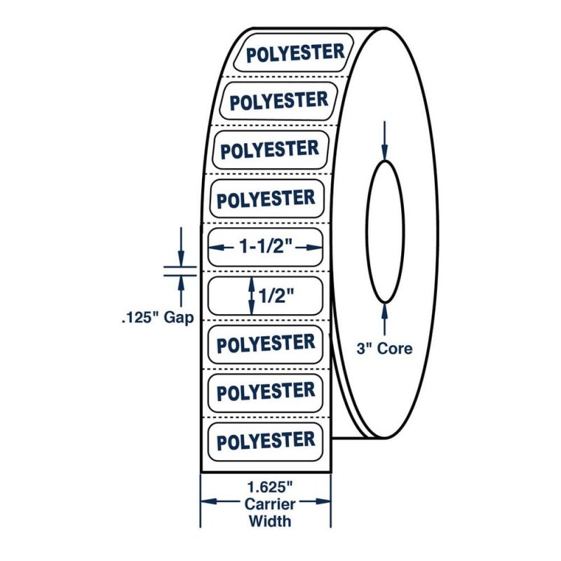 1.5" x 0.5" White 2 mil White Polyester Roll Labels Thermal Transfer Labels, Perfed, 9400 per roll (6 Rolls per Carton)