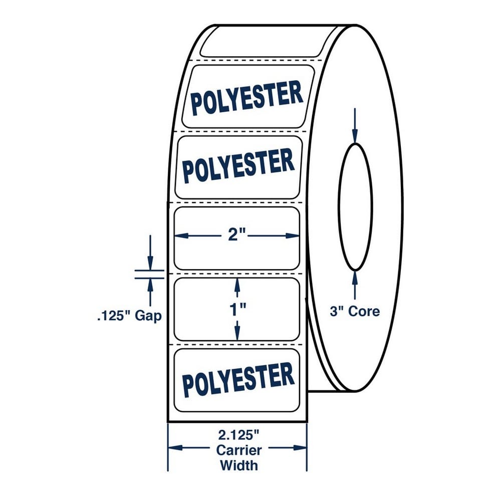 2" x 1" White 2 mil White Polyester Roll Labels Thermal Transfer Labels, Perfed, 5500 per roll (8 Rolls per Carton)