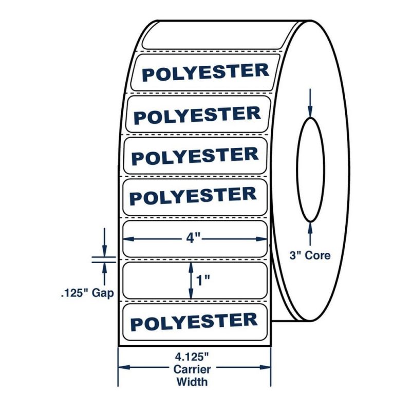 4" x 1" White 3 mil White Polyester Roll Labels Thermal Transfer Labels, Perfed, 5500 per roll (4 Rolls per Carton)