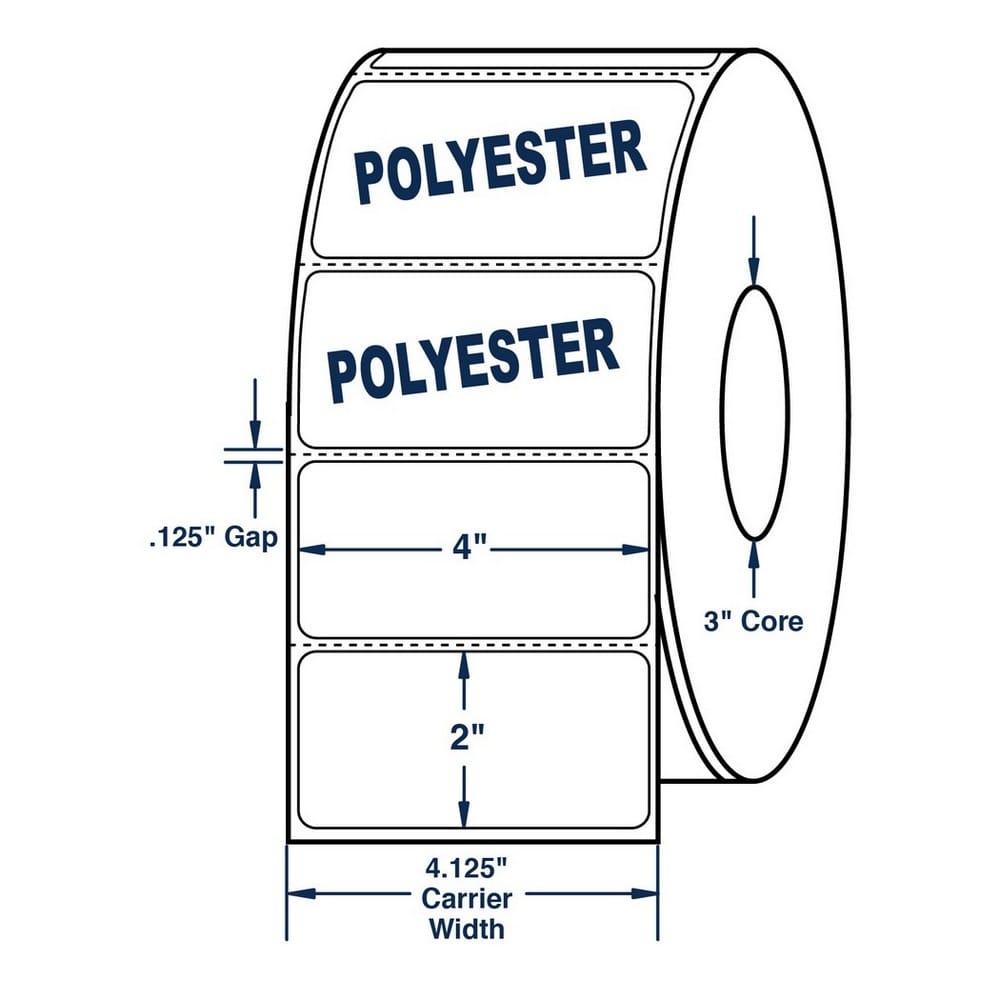 4" x 2" White 4 mil White Polyester Roll Labels Thermal Transfer Labels, Perfed, 2900 per roll (4 Rolls per Carton) - Image 2