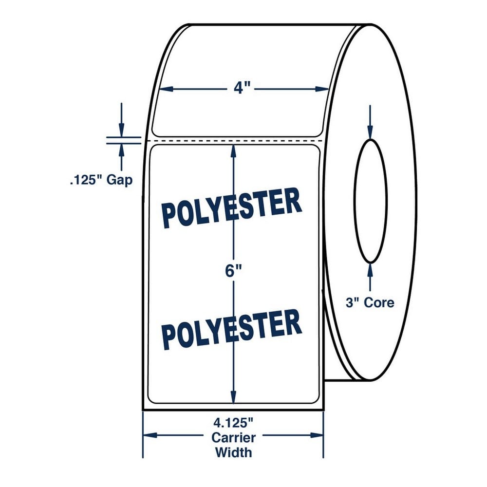 4" x 6" White 4 mil White Polyester Roll Labels Thermal Transfer Labels, Perfed, 1000 per roll (4 Rolls per Carton) - Image 2