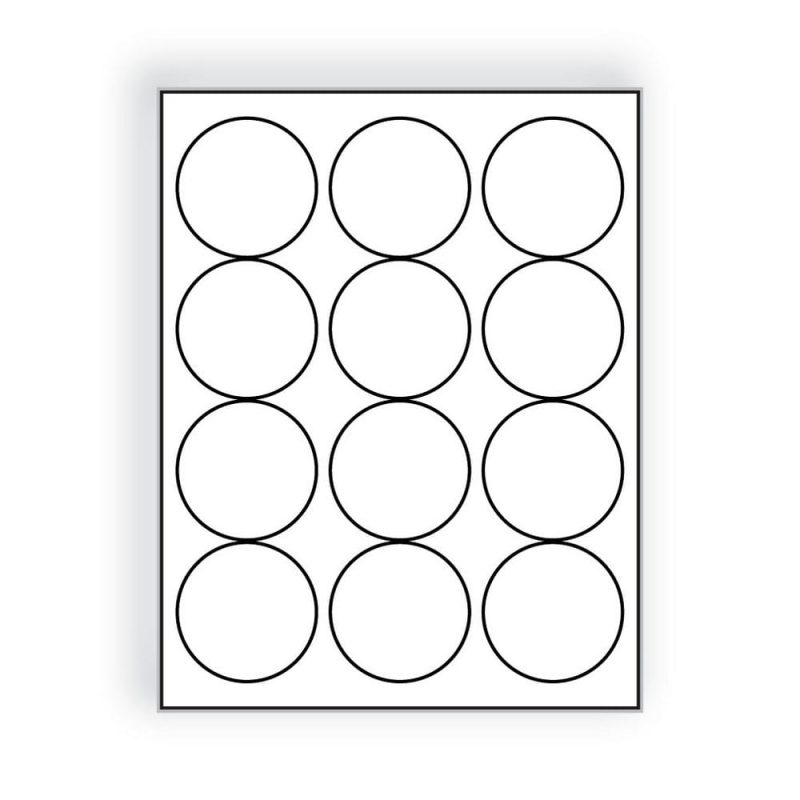 Laser Label Sheet, 2-1/2", Bright White Circles, Laser Finish, Flat Sheet and Pre-Die Cut Labels (Box of 100)