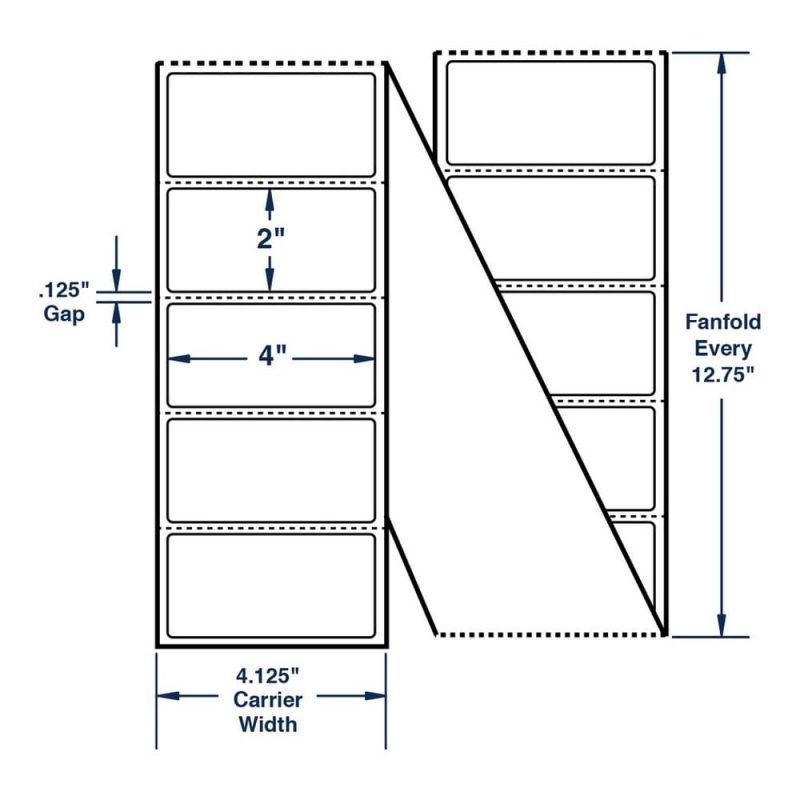 4" x 2" White General Purpose Label - Fanfolded Thermal Transfer Labels, Perfed, 6000 per stack (1 Stack per Carton)