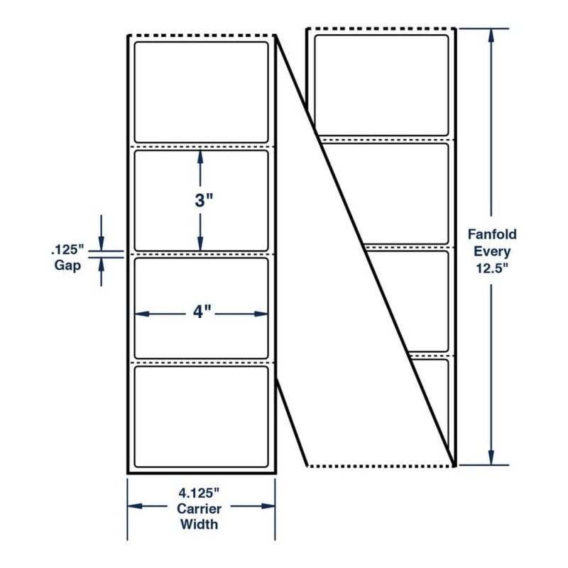 4" x 3" White Shipping Label - Fanfolded Thermal Transfer Labels, Perfed, 3776 per stack (1 Stack per Carton)