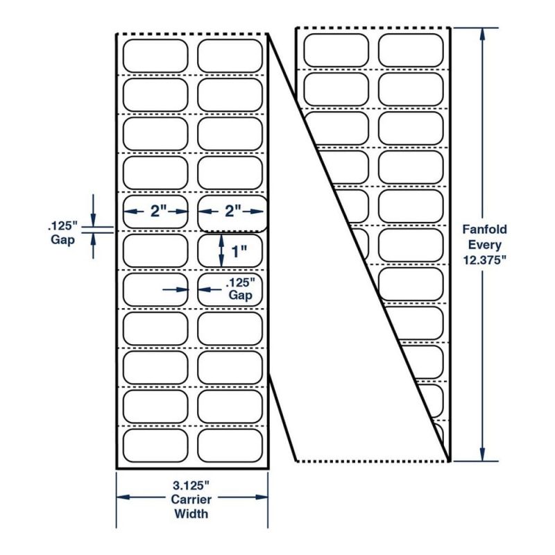 2" x 1" White General Use Label w/ Perf Thermal Transfer Labels, Perfed, 20900 per stack (2 Stacks per Carton)