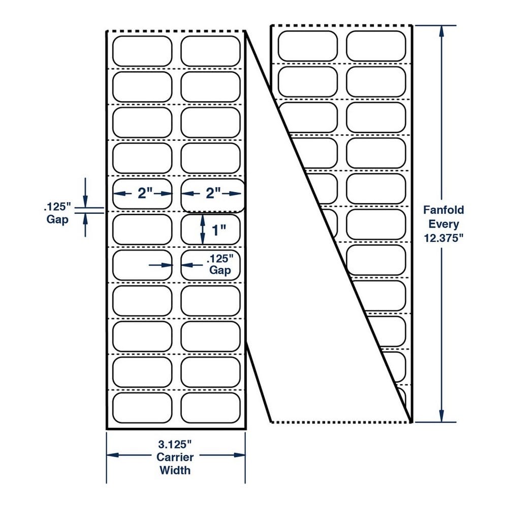 2" x 1" White General Use Label w/ Perf Thermal Transfer Labels, Perfed, 20900 per stack (2 Stacks per Carton)