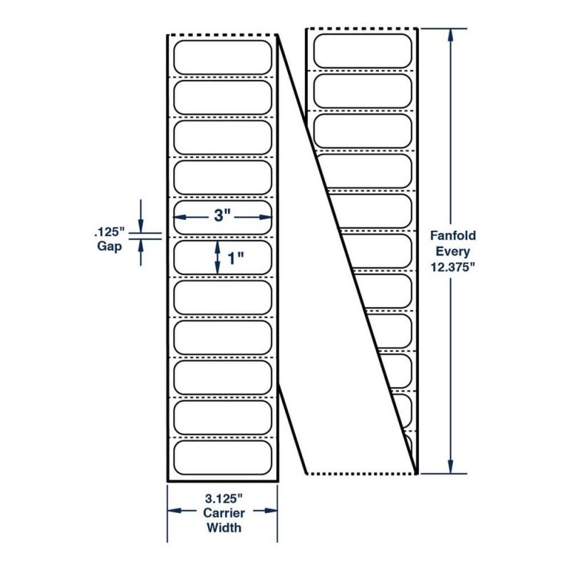 3" x 1" White Fanfolded Labels Thermal Transfer Labels, Perfed, 10450 per stack (2 Stacks per Carton)