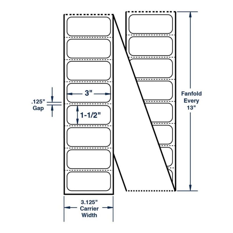 3" x 1.5" White Fanfolded Labels Thermal Transfer Labels, Perfed, 7280 per stack (2 Stacks per Carton)