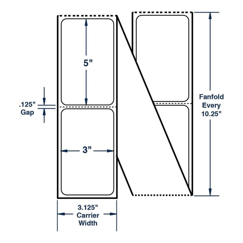 3" x 5" White Fanfolded Labels Thermal Transfer Labels, Perfed, 2300 per stack (2 Stacks per Carton)
