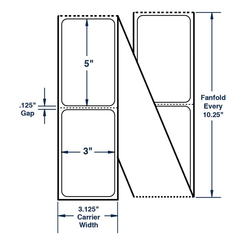 3" x 5" White Fanfolded Labels Thermal Transfer Labels, Perfed, 2300 per stack (2 Stacks per Carton)