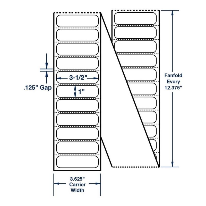 3.5" x 1" White Fanfolded Labels Thermal Transfer Labels, Perfed, 10450 per stack (2 Stacks per Carton)