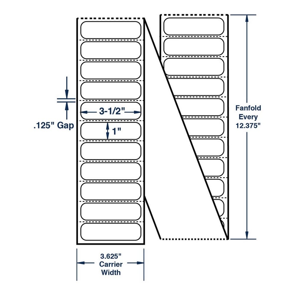 3.5" x 1" White Fanfolded Labels Thermal Transfer Labels, Perfed, 10450 per stack (2 Stacks per Carton)