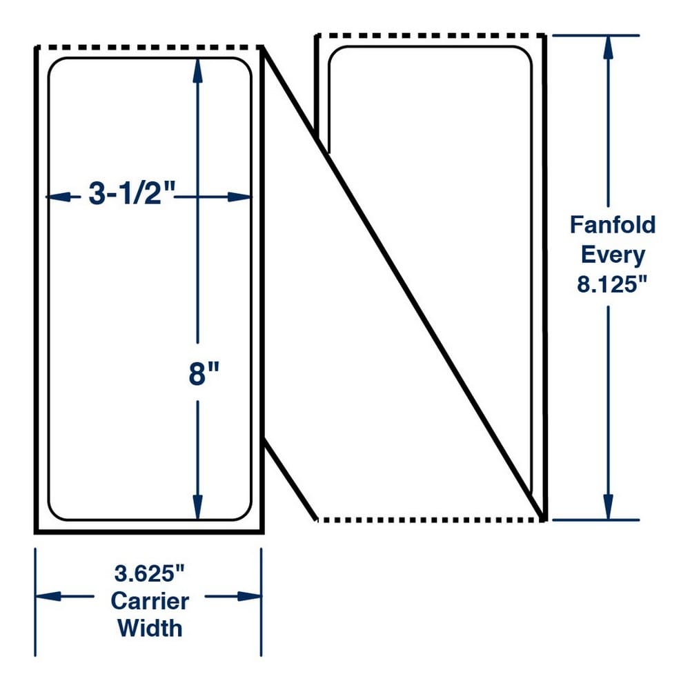 3.5" x 8" White Fanfolded Labels Thermal Transfer Labels, Perfed, 970 per stack (3 Stacks per Carton) - Image 2