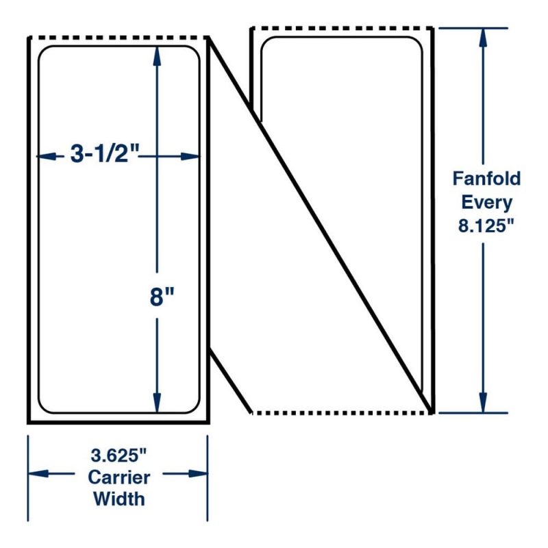 3.5" x 8" White Fanfolded Labels Thermal Transfer Labels, Perfed, 970 per stack (3 Stacks per Carton)