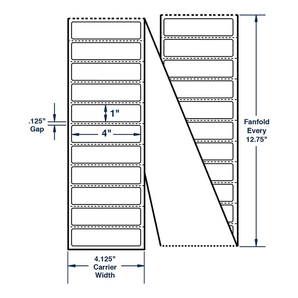 4" x 1" White Fanfolded Labels Thermal Transfer Labels, Perfed, 10450 per stack (2 Stacks per Carton) - Image 2
