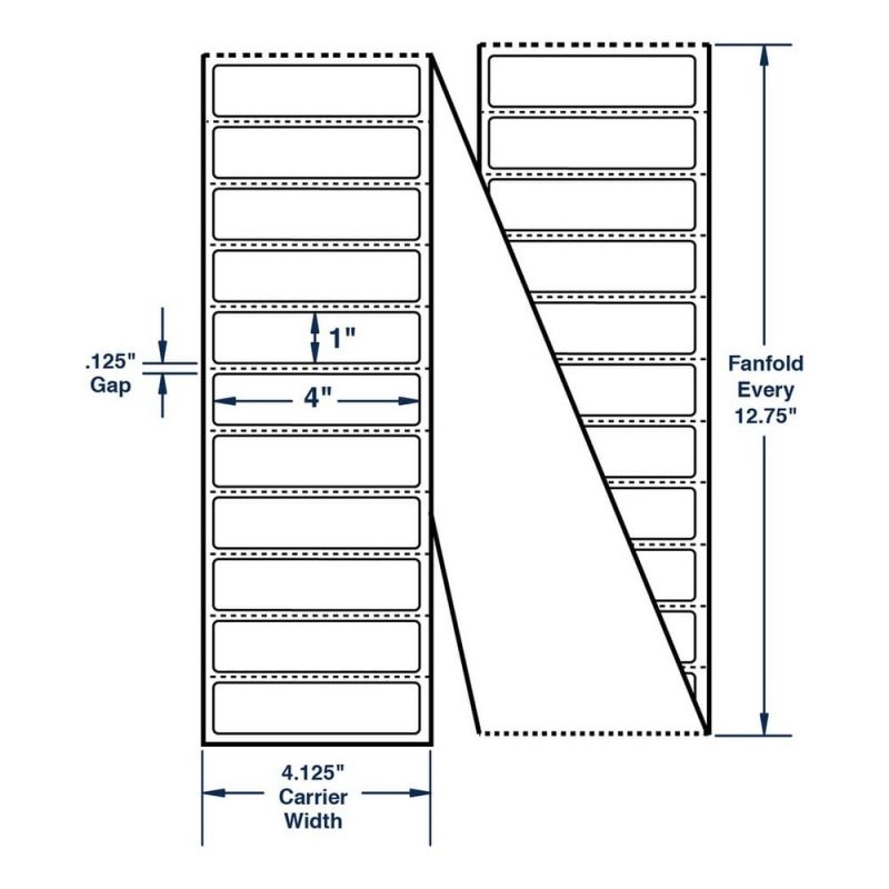 4" x 1" White Fanfolded Labels Thermal Transfer Labels, Perfed, 10450 per stack (2 Stacks per Carton)