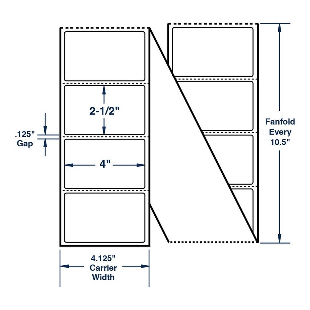 4" x 2.5" White Fanfolded Labels Thermal Transfer Labels, Perfed, 4500 per roll (2 Stacks per Carton)