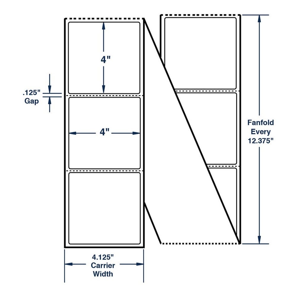 4" x 4" White Fanfolded Labels Thermal Transfer Labels, Perfed, 2850 per stack (2 Stacks per Carton) - Image 2
