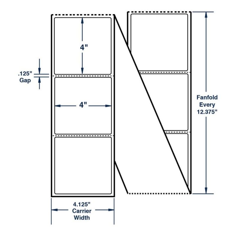 4" x 4" White Fanfolded Labels Thermal Transfer Labels, Perfed, 2850 per stack (2 Stacks per Carton)