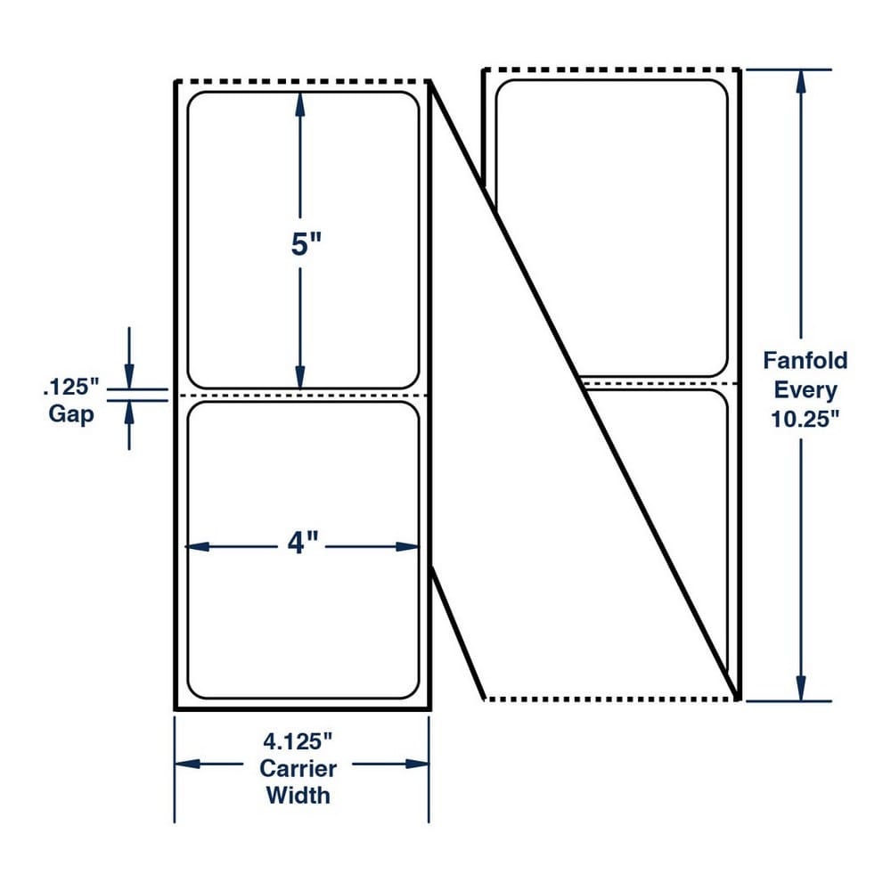 4" x 5" White Fanfolded Labels Thermal Transfer Labels, Perfed, 2300 per stack (2 Stacks per Carton) - Image 2