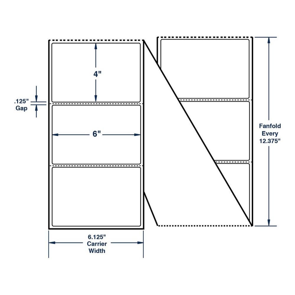 6" x 4" White General Use Label w/ Perf - Fanfolded Thermal Transfer Labels, Perfed, 2502 per stack (1 Stack per Carton) - Image 2