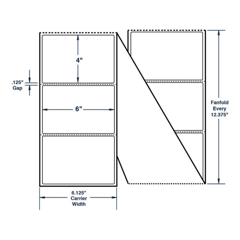 6" x 4" White General Use Label w/ Perf - Fanfolded Thermal Transfer Labels, Perfed, 2502 per stack (1 Stack per Carton)