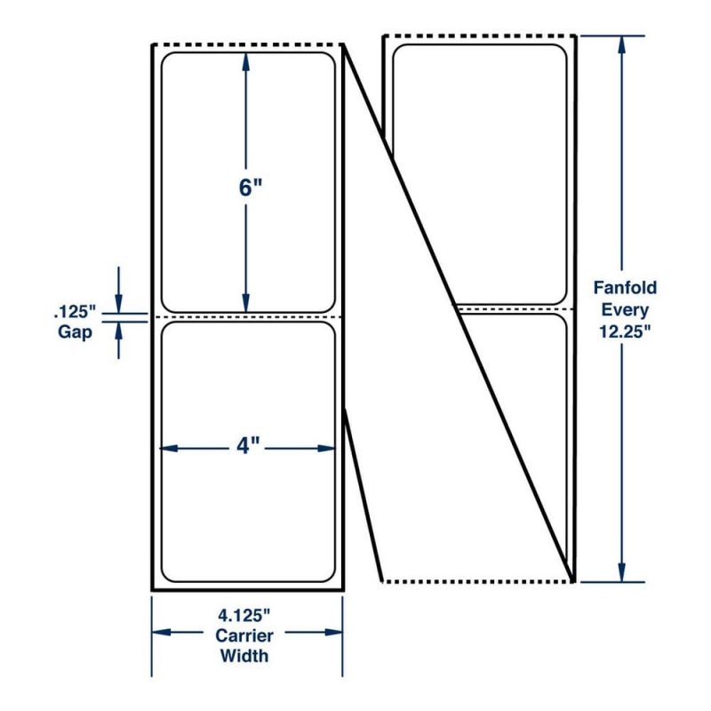 4" x 6" White General Use Label w/ Perf - fanfolded Thermal Transfer Labels, Perfed, 4000 per stack (1 Stack per Carton)