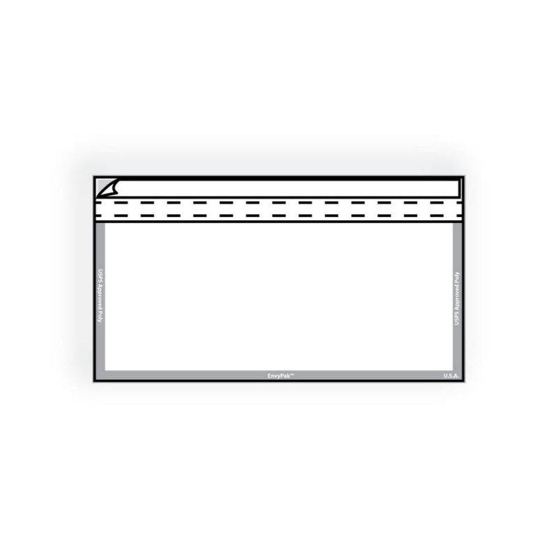 Kwik-Tak Booklet, 9" x 12", Clear Polypropylene, White Imprint on Border: "EnvyPak" & "USPS Approved Poly" (Box of 500)