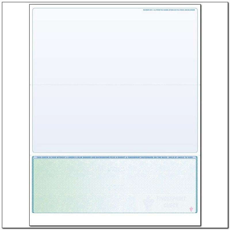 Green to Blue Rainbow Laser Check, Bottom Position, Fingerprint II, Panels at 4 - 3-1/2 - 3-1/2 (Ream of 500)