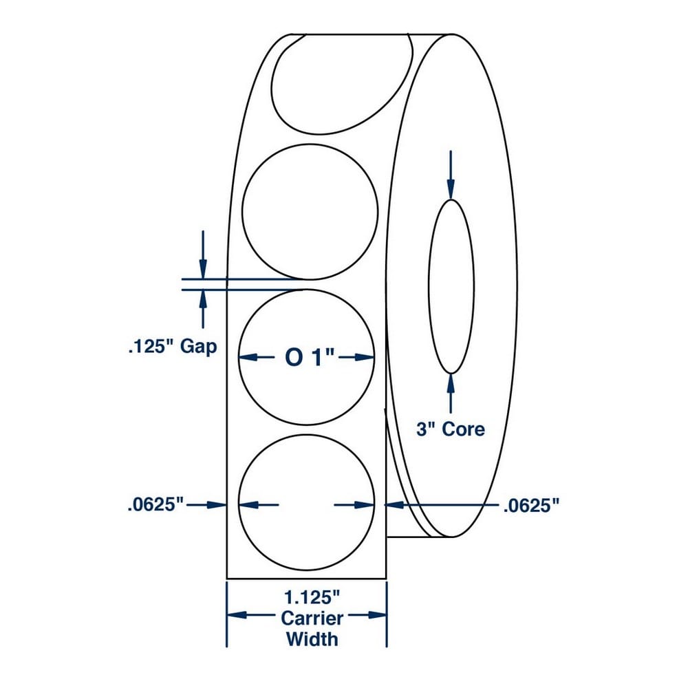 1" x 1" White Wafer Tab Seals 5000 Labels per Roll (10 Rolls per Carton) - Image 2