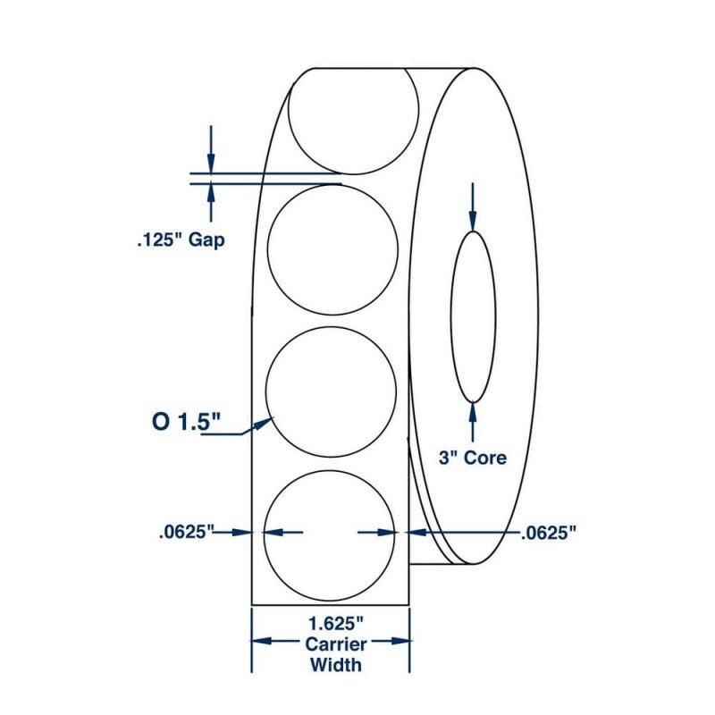 1.5" x 1.5" White Wafer Tab Seals 4000 Labels per Roll (15 Rolls per Carton)