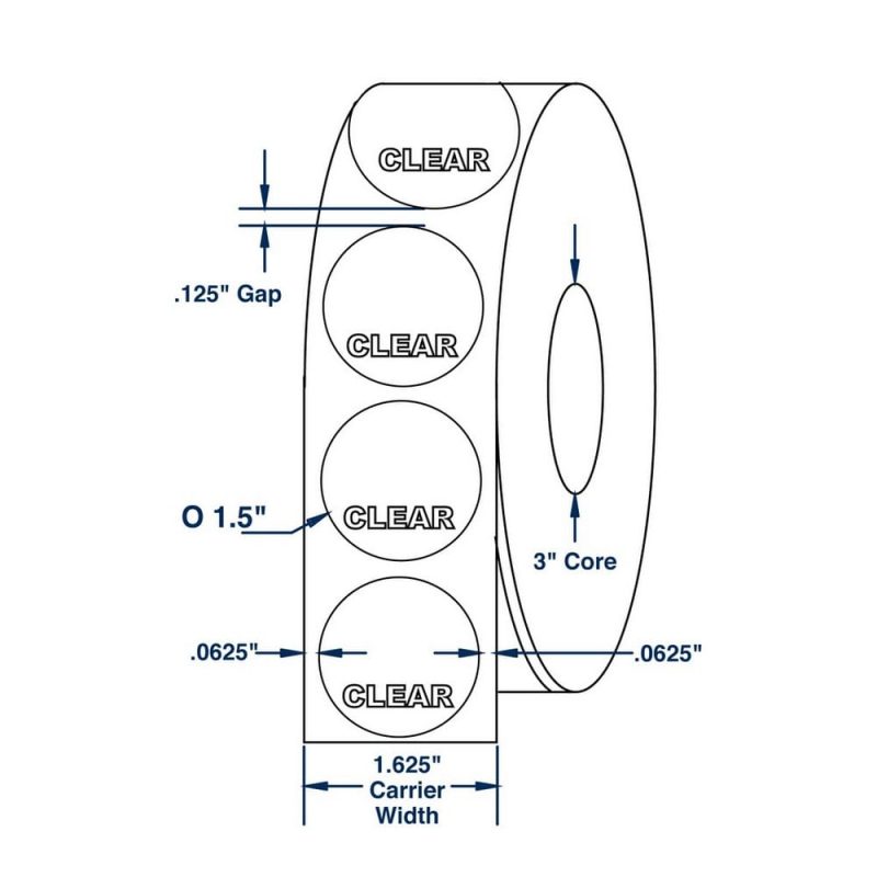 1.5" x 1.5" Translucent Wafer Tab Seals 20000 Labels per Roll (4 Rolls per Carton)