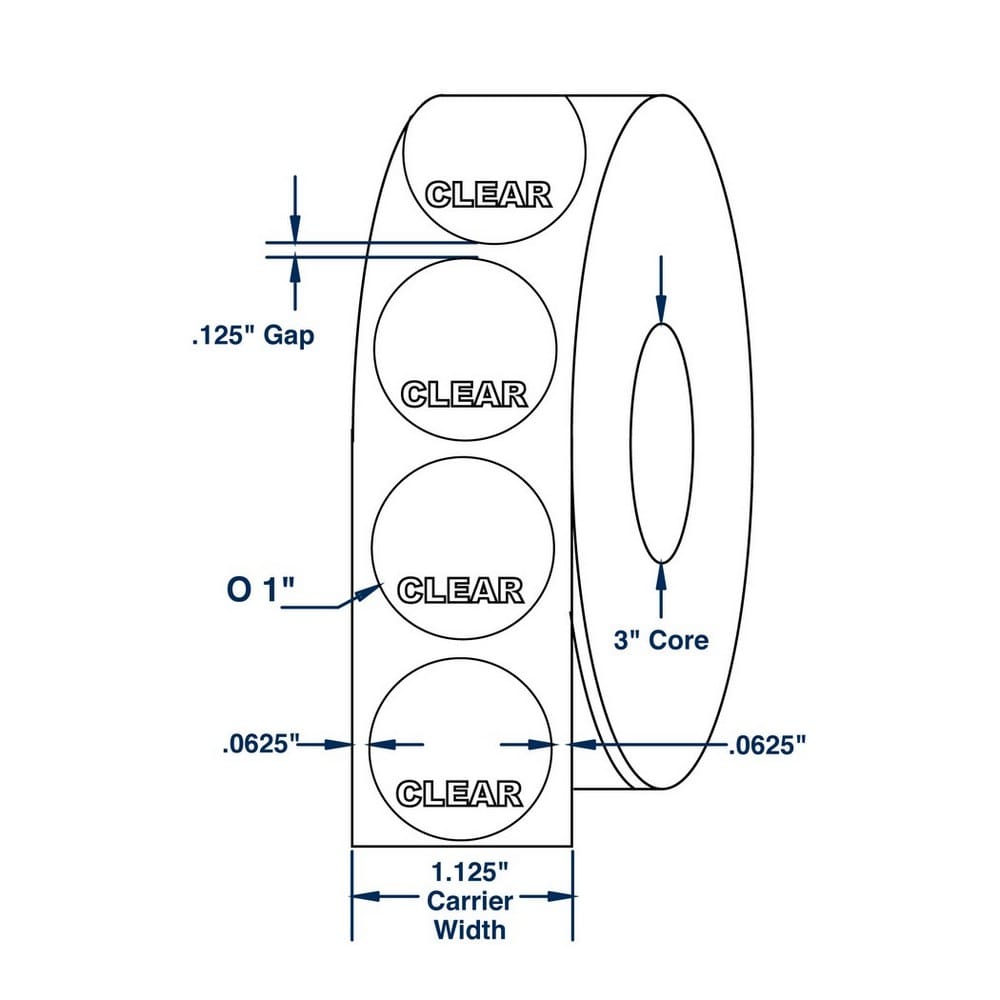 1" x 1" Translucent Wafer Tab Seals 20000 Labels per Roll (5 Rolls per Carton)