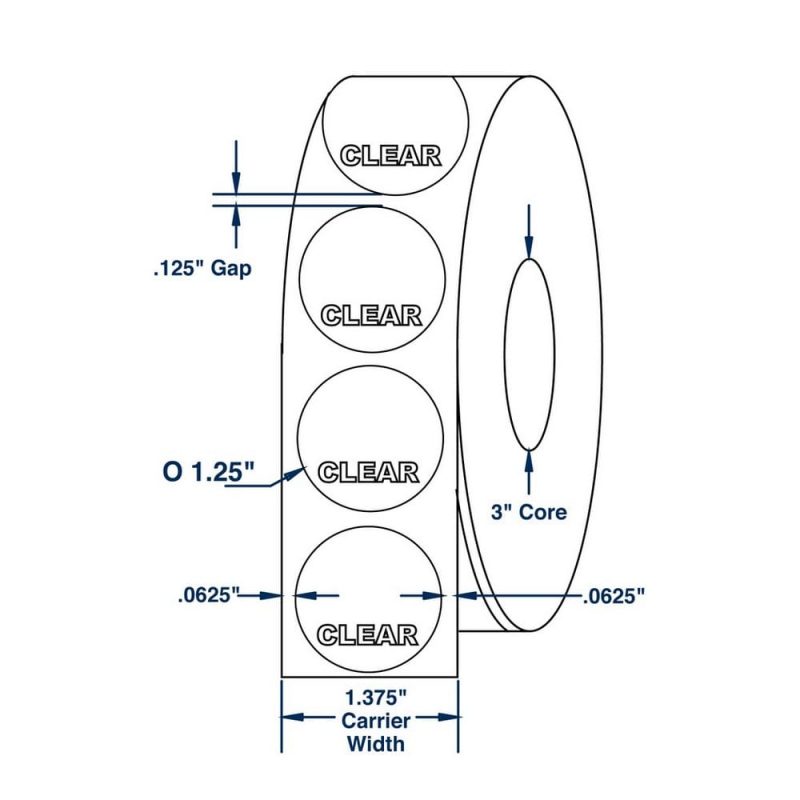 1.5" x 1.5" Clear Wafer Tab Seals 5000 Labels per Roll (10 Rolls per Carton)