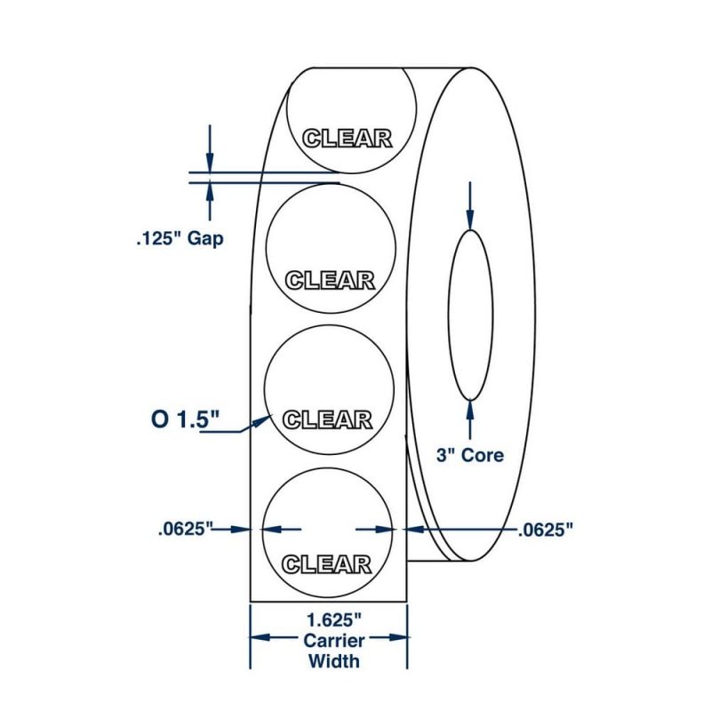 1.5" x 1.5" Translucent Wafer Tab Seals 30000 Labels per Roll (4 Rolls per Carton)