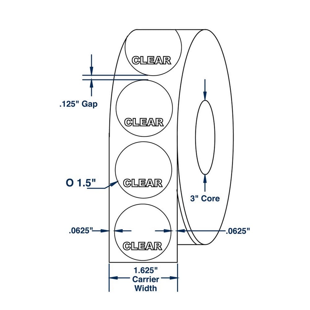 1.5" x 1.5" Translucent Wafer Tab Seals 30000 Labels per Roll (4 Rolls per Carton)