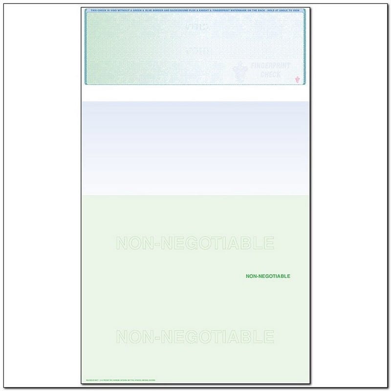 Green to Blue Rainbow Laser Check, Top Position, Fingerprint II, Panels at 3-1/2 - 3-1/2 - 7 (Ream of 500)