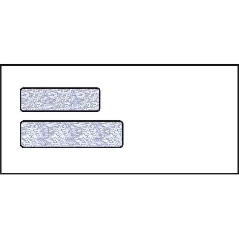 4-1/8 x 9, Double Window Envelope, 24# White Wove, Quick Stick Seal, Blue Woodgrain Inside Tint (Box of 500)
