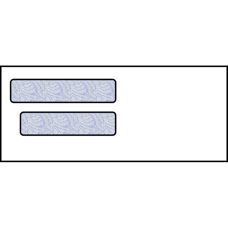 Check, Double Window Envelope, 3-5/8" x 8-5/8", 24# White Wove, Blue Woodgrain Inside Tint, (Box of 500)